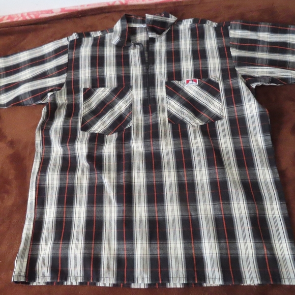 Vintage Ben Davis Shirt Mens L Black/White/Red Half 1/2 Zip Made In USA - Picture 1 of 6